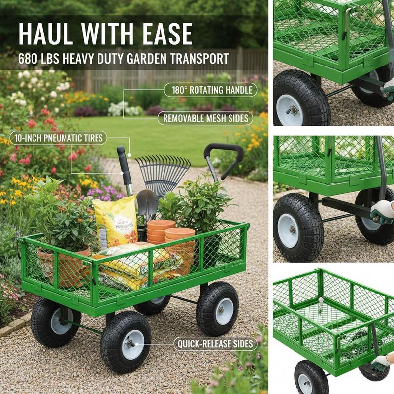 Steel Garden Cart 680 Lbs For  - Heavy Equipment Work 리뷰 및 가격