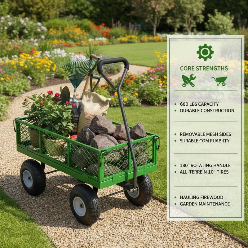 Steel Garden Cart 680 Lbs For  - Heavy Equipment Work 리뷰 및 가격