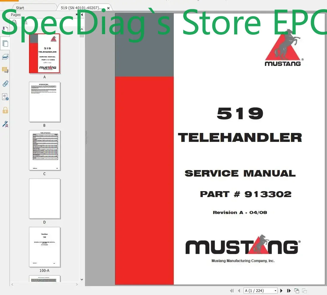 SpecDiag Mustang Machinery Hea - Heavy Equipment Pdf 리뷰 및 가격